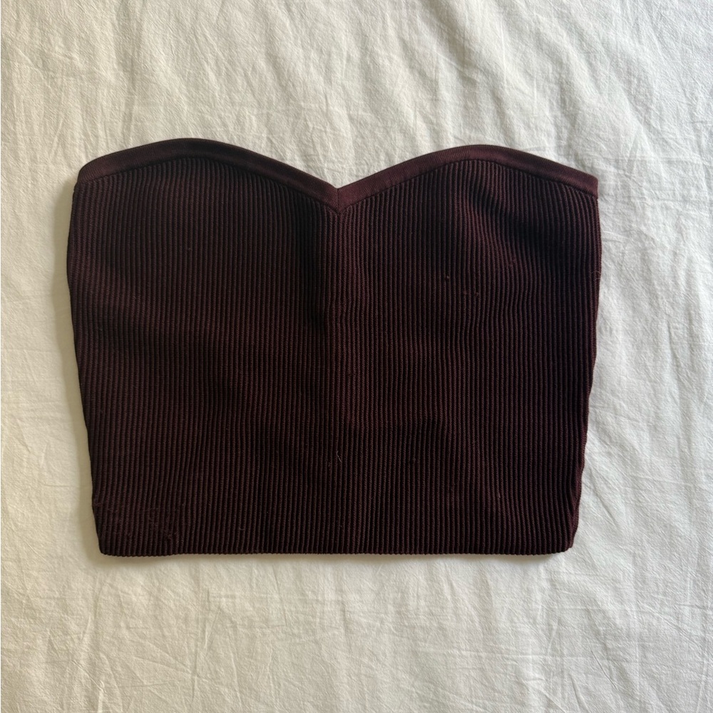 BABATON Brown/Maroon Strapless Crop Top - Size L